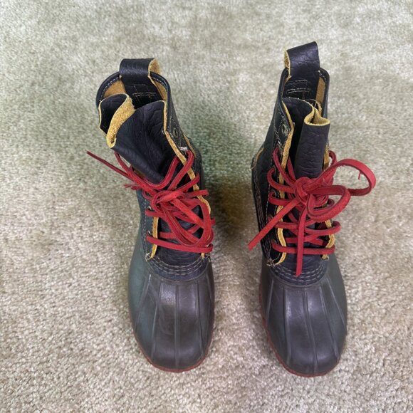 LL Bean Women's 8" Bison Leather Lace Up Unlined Duck Boot Red Sole Size 8 - Picture 2 of 13